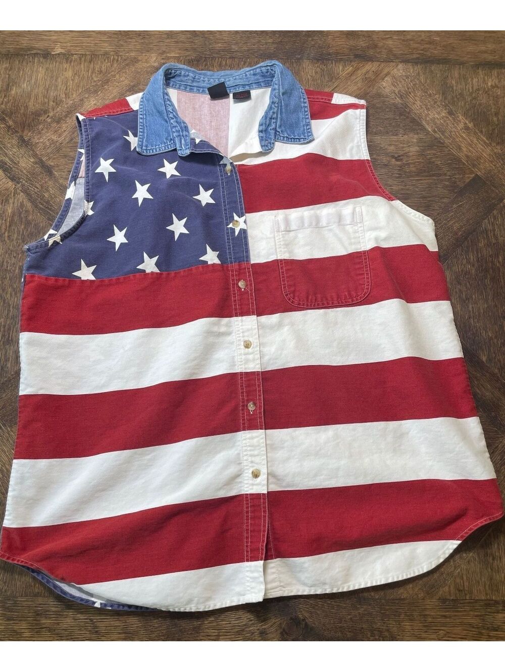 Quizz Woman & Co. American Flag patterned button down vest women’s size 20 EUC